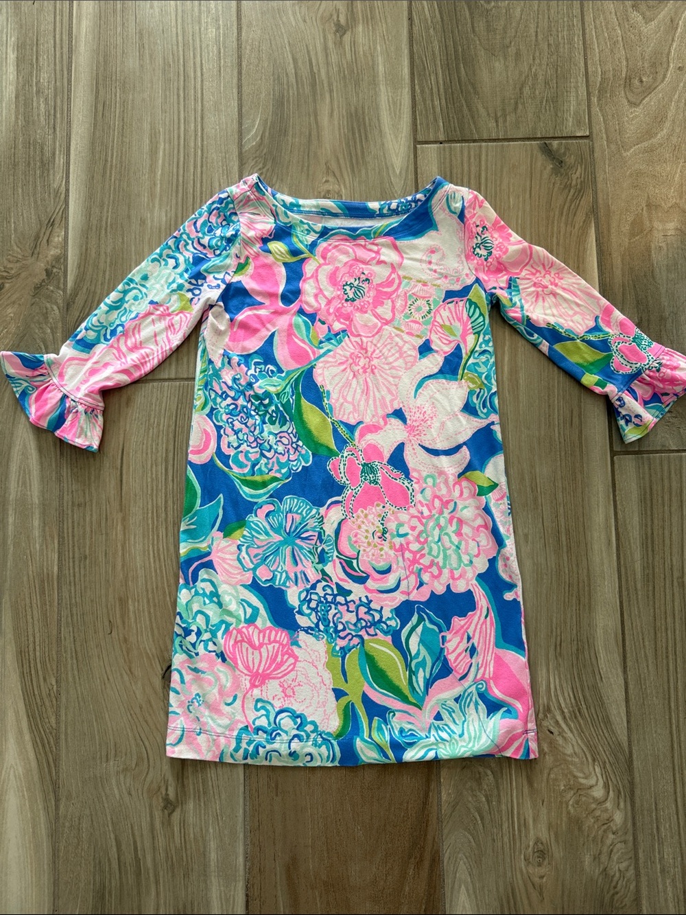 Lilly Pulitzer Girls Floral Shift Dress in Blue, Pink & Green